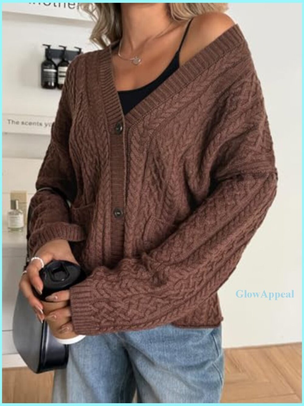 Oversized Cable Knit Cardigan Sweater Coat Long Sleeve Button Front Fall - Picture 2 of 6